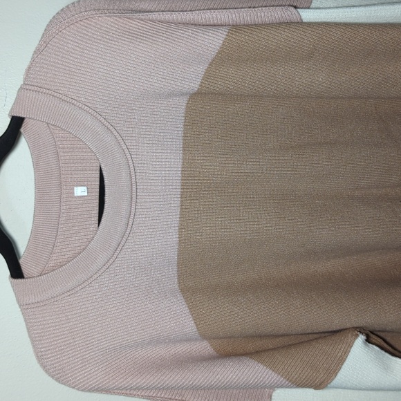 Colorblock Oversized Sweater Pink Ivory Tan Rib Knit Crewneck Women's Size L - Picture 4 of 5